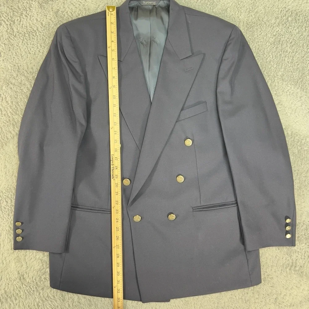 Vintage Burberrys Blazer Mens 46 Blue Wool Double Breasted Gold Button Made USA